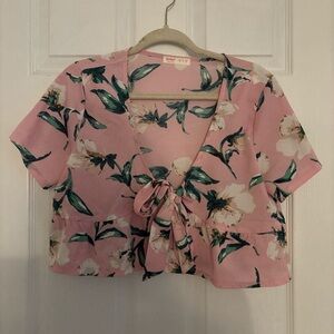 Rebels Pink Floral Tie-Front Blouse